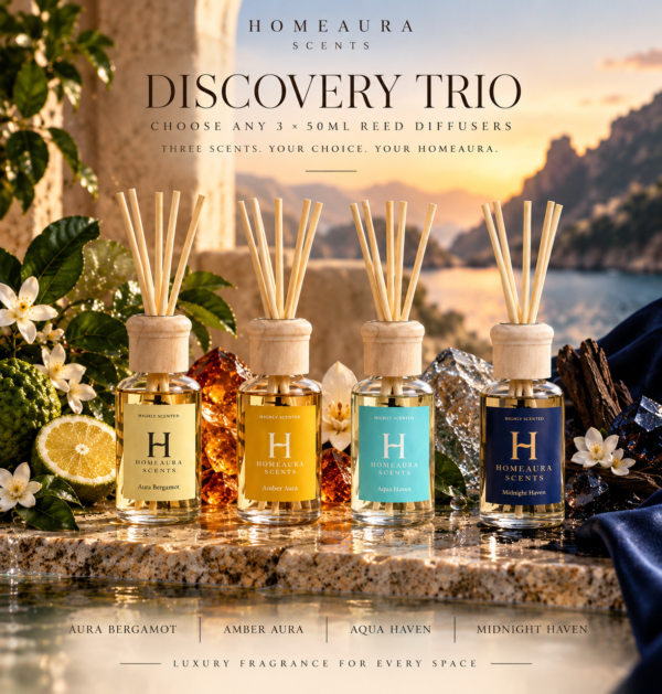 Homeaura 50ml Discovery Trio reed diffusers – choose any 3 scents