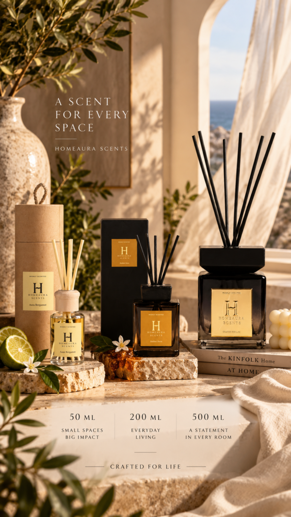 Homeaura Home Scent Set with 50ml, 200ml and 500ml reed diffusers